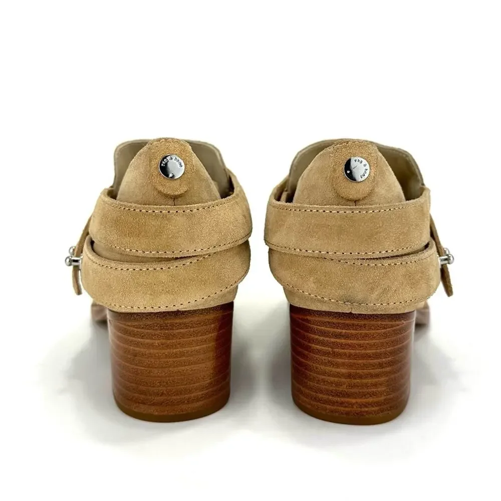 Rag & Bone Harley Women Tan Moto Bootie Size 7 Italian Suede Belted Block Heel